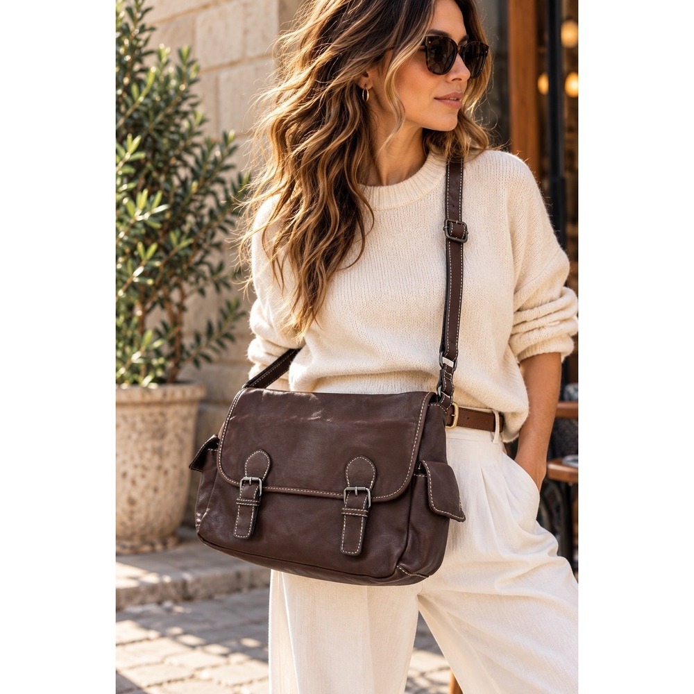 J.Jill Brown Genuine Leather Messenger Bag Crossbody Satchel Shoulder Purse